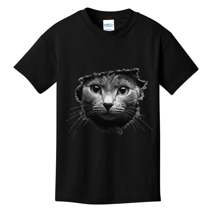 Cat Breed Series Gray Scale Cat Busting Out Thru Fabric. Kids T-Shirt