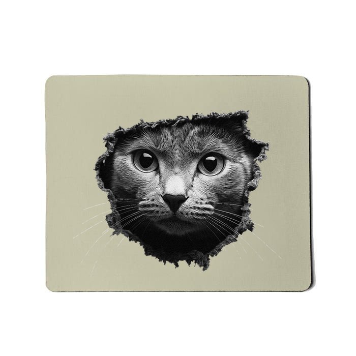 Cat Breed Series Gray Scale Cat Busting Out Thru Fabric. Mousepad