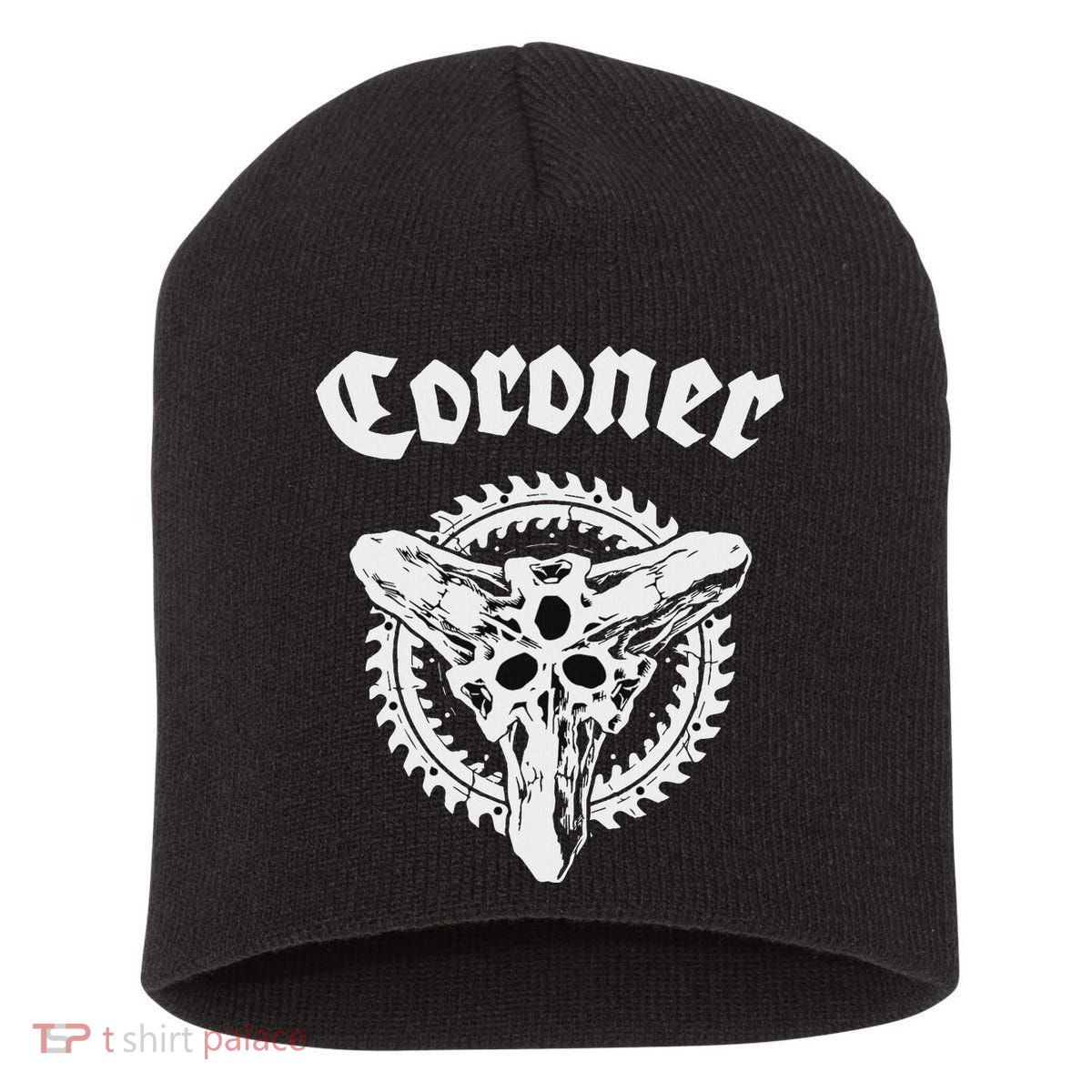 Coroner Band  Small Black Short Acrylic Beanie