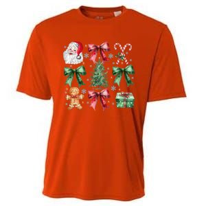 Coquette Bow Santa Christmas Tree Christmas Vibes Cool Gift Cooling Performance Crew T-Shirt