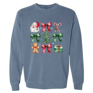 Coquette Bow Santa Christmas Tree Christmas Vibes Cool Gift Garment-Dyed Sweatshirt