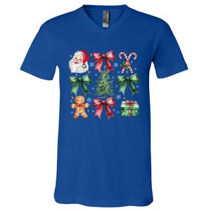 Coquette Bow Santa Christmas Tree Christmas Vibes Cool Gift V-Neck T-Shirt