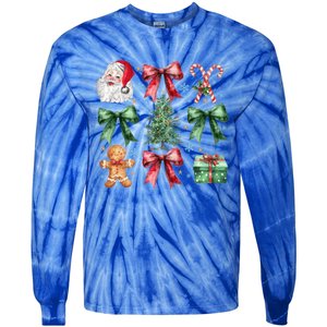 Coquette Bow Santa Christmas Tree Christmas Vibes Cool Gift Tie-Dye Long Sleeve Shirt