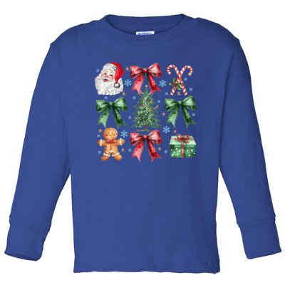 Coquette Bow Santa Christmas Tree Christmas Vibes Cool Gift Toddler Long Sleeve Shirt