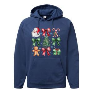 Coquette Bow Santa Christmas Tree Christmas Vibes Cool Gift Performance Fleece Hoodie