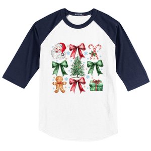 Coquette Bow Santa Christmas Tree Christmas Vibes Cool Gift Baseball Sleeve Shirt