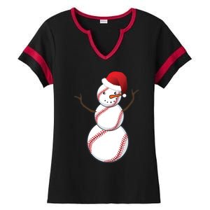 Christmas Baseball Snowman Ladies Halftime Notch Neck Tee