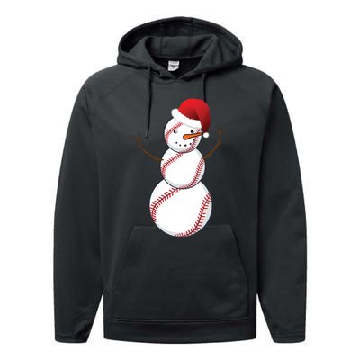 Christmas Baseball Snowman Performance Fleece Hoodie