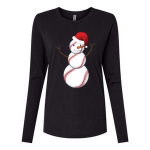 Christmas Baseball Snowman Womens Cotton Relaxed Long Sleeve T-Shirt