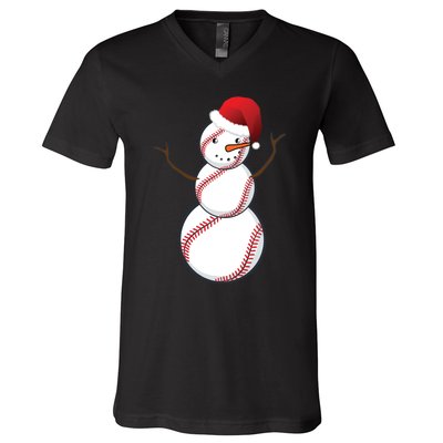 Christmas Baseball Snowman V-Neck T-Shirt