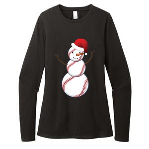 Christmas Baseball Snowman Womens CVC Long Sleeve Shirt