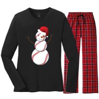 Christmas Baseball Snowman Women's Long Sleeve Flannel Pajama Set 