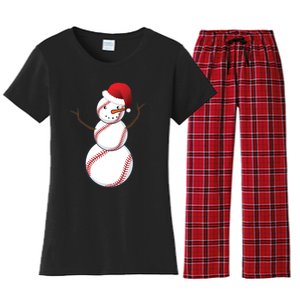 Christmas Baseball Snowman Women's Flannel Pajama Set