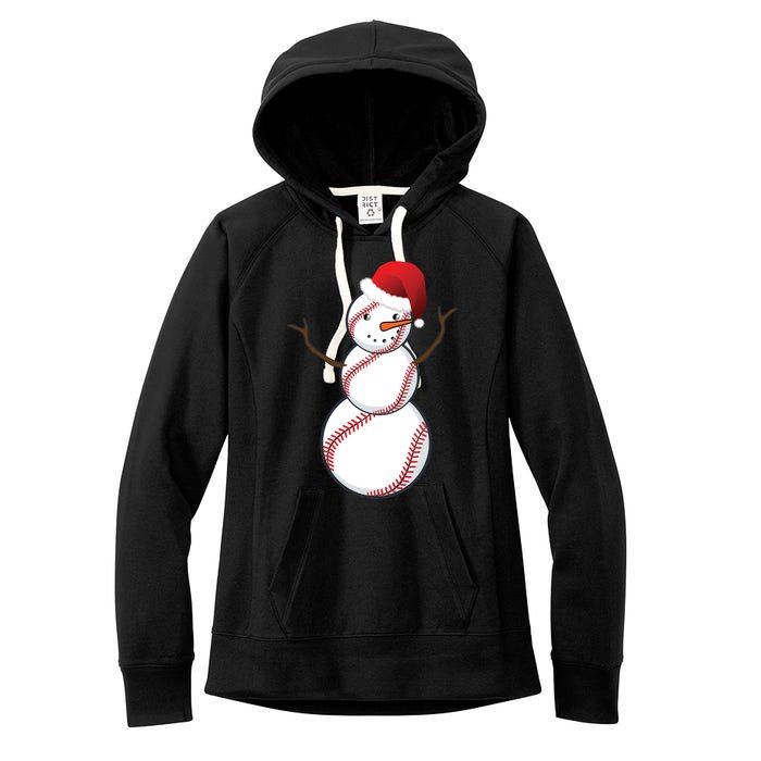 Christmas Baseball Snowman Women's Fleece Hoodie