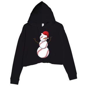 Christmas Baseball Snowman Crop Fleece Hoodie