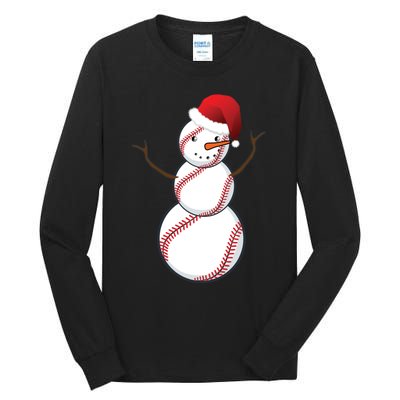 Christmas Baseball Snowman Tall Long Sleeve T-Shirt