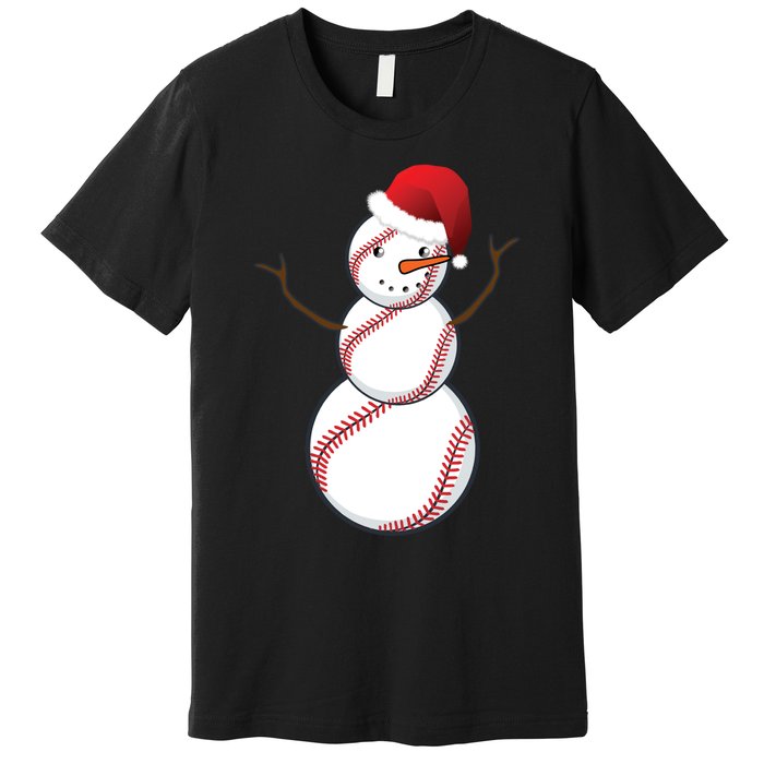 Christmas Baseball Snowman Premium T-Shirt