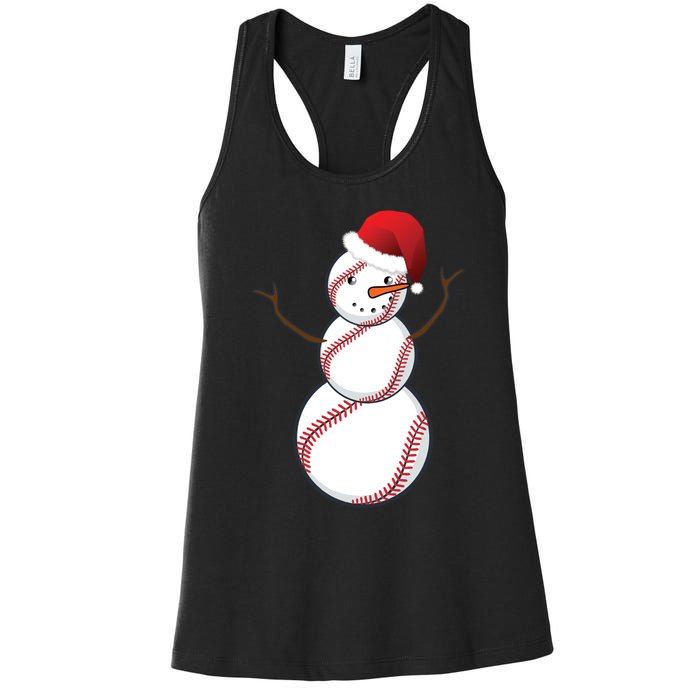 Christmas Baseball Snowman Women's Racerback Tank