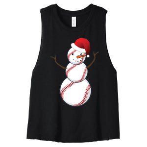 Christmas Baseball Snowman Women's Racerback Cropped Tank