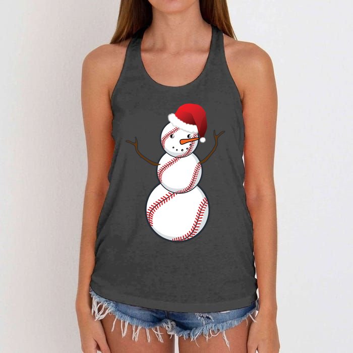 Christmas Baseball Snowman Women's Knotted Racerback Tank