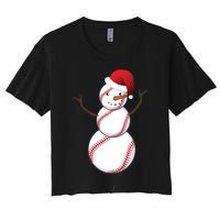 Christmas Baseball Snowman Women's Crop Top Tee