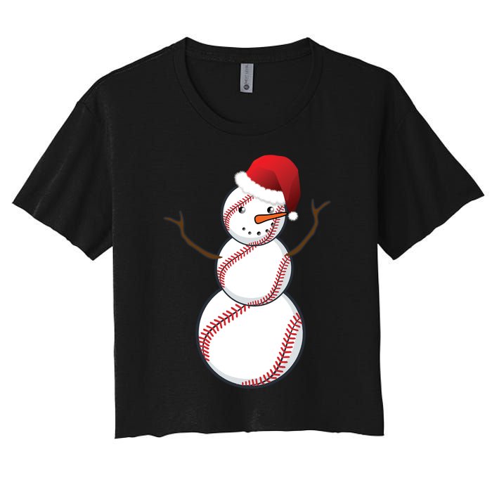 Christmas Baseball Snowman Women's Crop Top Tee