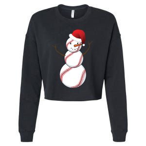 Christmas Baseball Snowman Cropped Pullover Crew