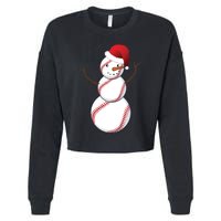 Christmas Baseball Snowman Cropped Pullover Crew