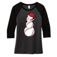 Christmas Baseball Snowman Women's Tri-Blend 3/4-Sleeve Raglan Shirt