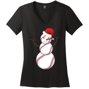 Christmas Baseball Snowman Women's V-Neck T-Shirt