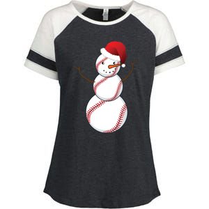 Christmas Baseball Snowman Enza Ladies Jersey Colorblock Tee