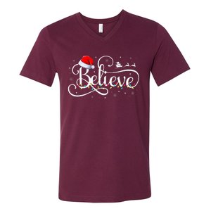 Christmas Believe Santa Claus Funny Family Matching V-Neck T-Shirt