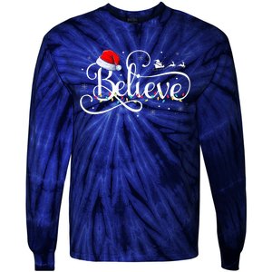 Christmas Believe Santa Claus Funny Family Matching Tie-Dye Long Sleeve Shirt