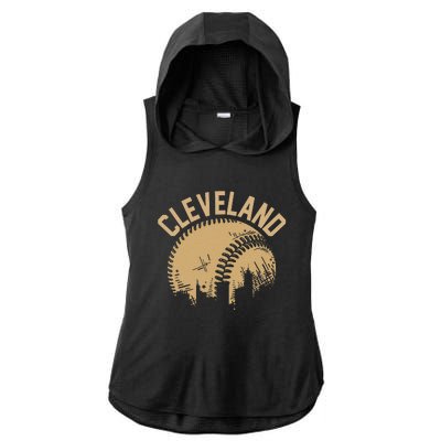 Cleveland Baseball Skyline Ohio Player Coach Fan Ladies PosiCharge Tri-Blend Wicking Draft Hoodie Tank