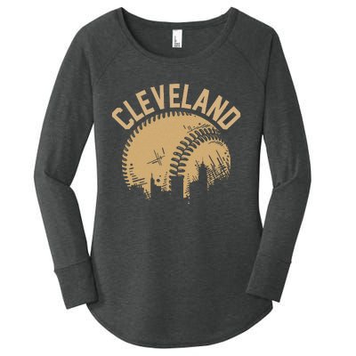 Cleveland Baseball Skyline Ohio Player Coach Fan Women's Perfect Tri Tunic Long Sleeve Shirt