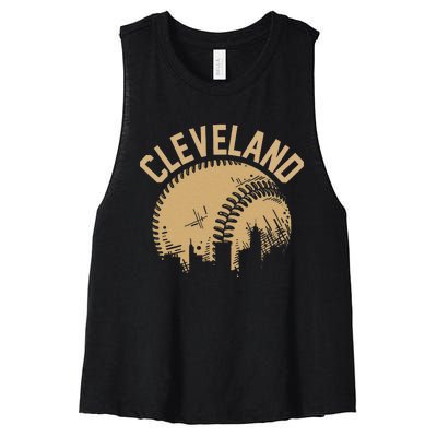 Cleveland Baseball Skyline Ohio Player Coach Fan Women's Racerback Cropped Tank