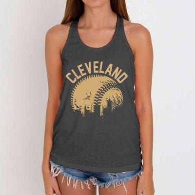 Cleveland Baseball Skyline Ohio Player Coach Fan Women's Knotted Racerback Tank