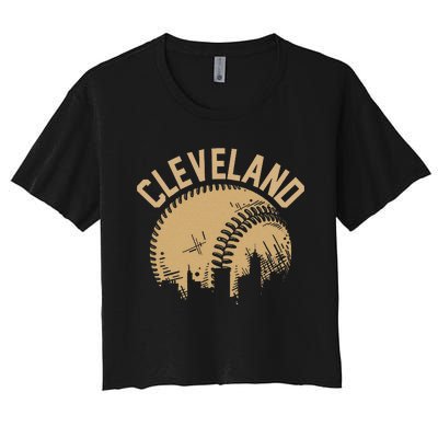 Cleveland Baseball Skyline Ohio Player Coach Fan Women's Crop Top Tee