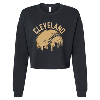 Cleveland Baseball Skyline Ohio Player Coach Fan Cropped Pullover Crew