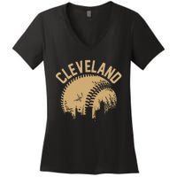 Cleveland Baseball Skyline Ohio Player Coach Fan Women's V-Neck T-Shirt