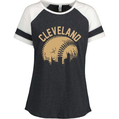 Cleveland Baseball Skyline Ohio Player Coach Fan Enza Ladies Jersey Colorblock Tee