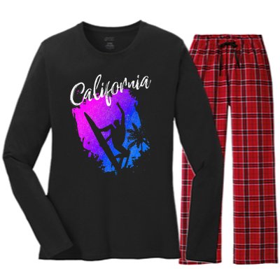 California Beach Surfing Tee Wavesurfing Women's Long Sleeve Flannel Pajama Set 