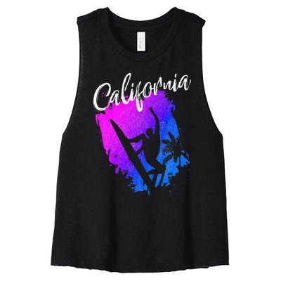 California Beach Surfing Tee Wavesurfing Women's Racerback Cropped Tank