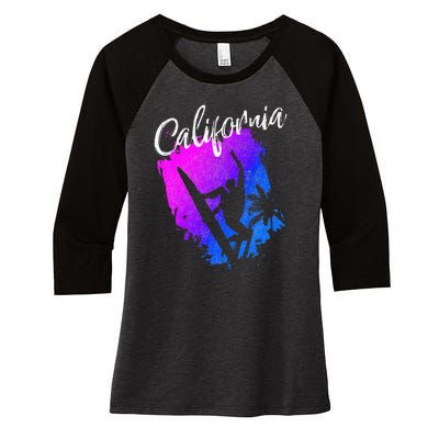 California Beach Surfing Tee Wavesurfing Women's Tri-Blend 3/4-Sleeve Raglan Shirt