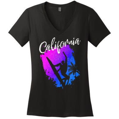 California Beach Surfing Tee Wavesurfing Women's V-Neck T-Shirt