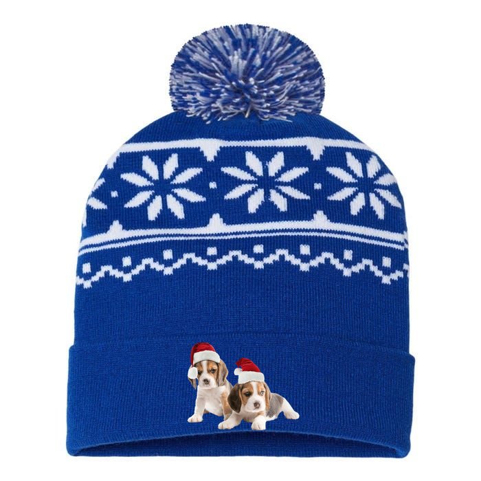 Cute Beagle Santa Hat Image Christmas Dog Dad Beagle Mom Gift USA-Made Snowflake Beanie