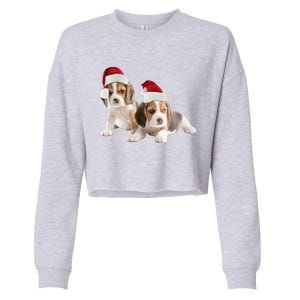 Cute Beagle Santa Hat Image Christmas Dog Dad Beagle Mom Gift Cropped Pullover Crew