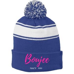 Classy Boujee Since 1981 Gift Stripe Pom Pom Beanie