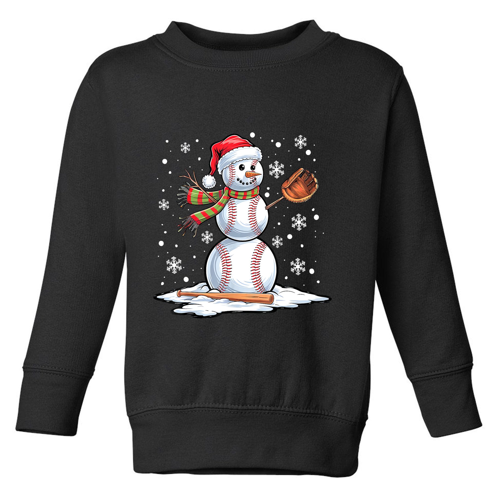 Christmas Baseball Snowman Baseball Player Santa Hat Funny Xmas Sport Gift Toddler Sweatshirt