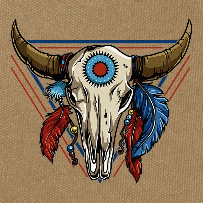 Classic Buffalo Skull Native American Tribe Totem Cotton Canvas Backpack